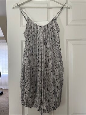 Veronica M Black & White Striped Spaghetti Strap Mini Romper